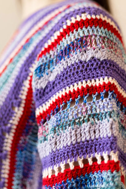 Vista detalle punto manga del Jersey Boreal tejido a crochet con hilo de algodón